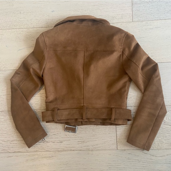 ARITZIA TALULA Morton Faux Suede Moto Jacket XS Caramel Cropped - Picture 4 of 10